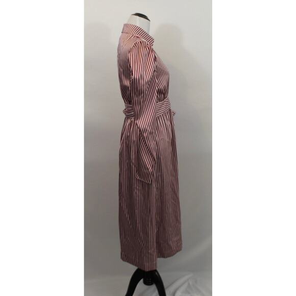 MISHA COLLECTION Sz 4 US Plum Stripe Satin Long Slv Puff Shoulder Wrap Dress NWT - Picture 4 of 7